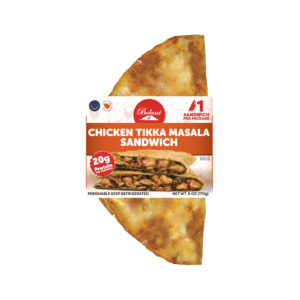 Chicken Tikka Masala Flatbread Sandwich filled with halal chicken, vegetables, and authentic spices