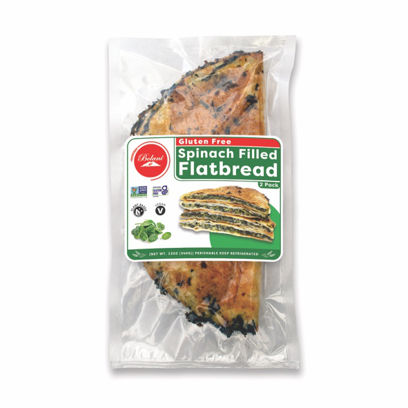 Spinach Filled Bolani Flatbread served in a lunchbox with fresh vegetables