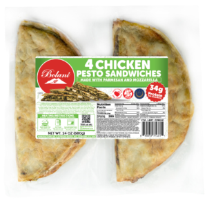 Four-pack of Bolani Chicken Pesto Flatbread Sandwiches
